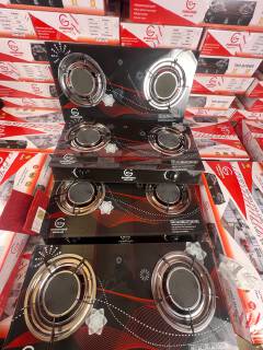 【Limited Offer】EUROCHEF  Infrared Gas Cooker ST-B002IF – 2 Burner Glass Top Table Stove, Grey, Gas Saving & Flame Stability