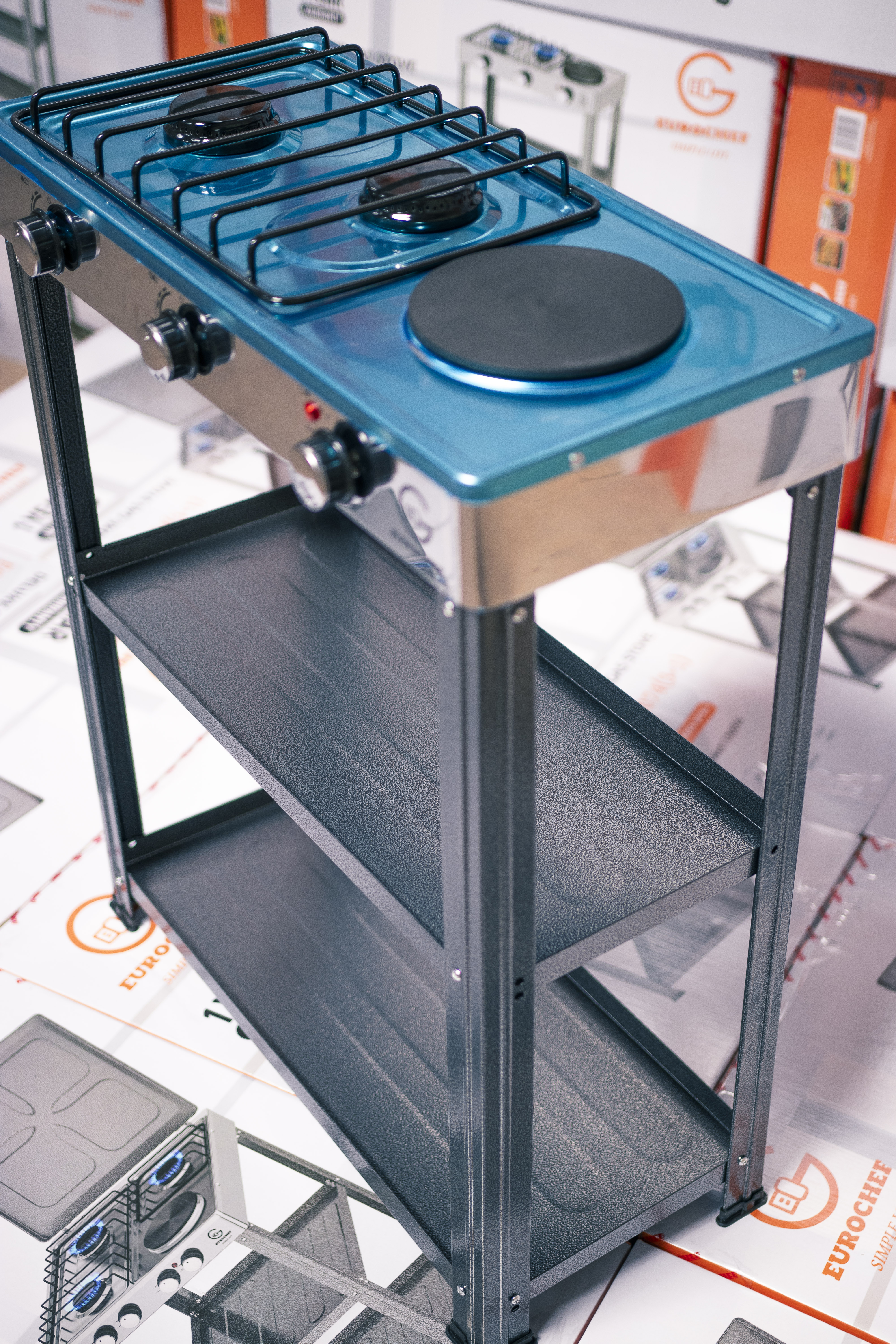 【Exclusive Offer】 EUROCHEF EC-6073(2+1)  Simple Standing Cooker 2 Gas 1 Hot Plate Cooker With Shelves & No Oven