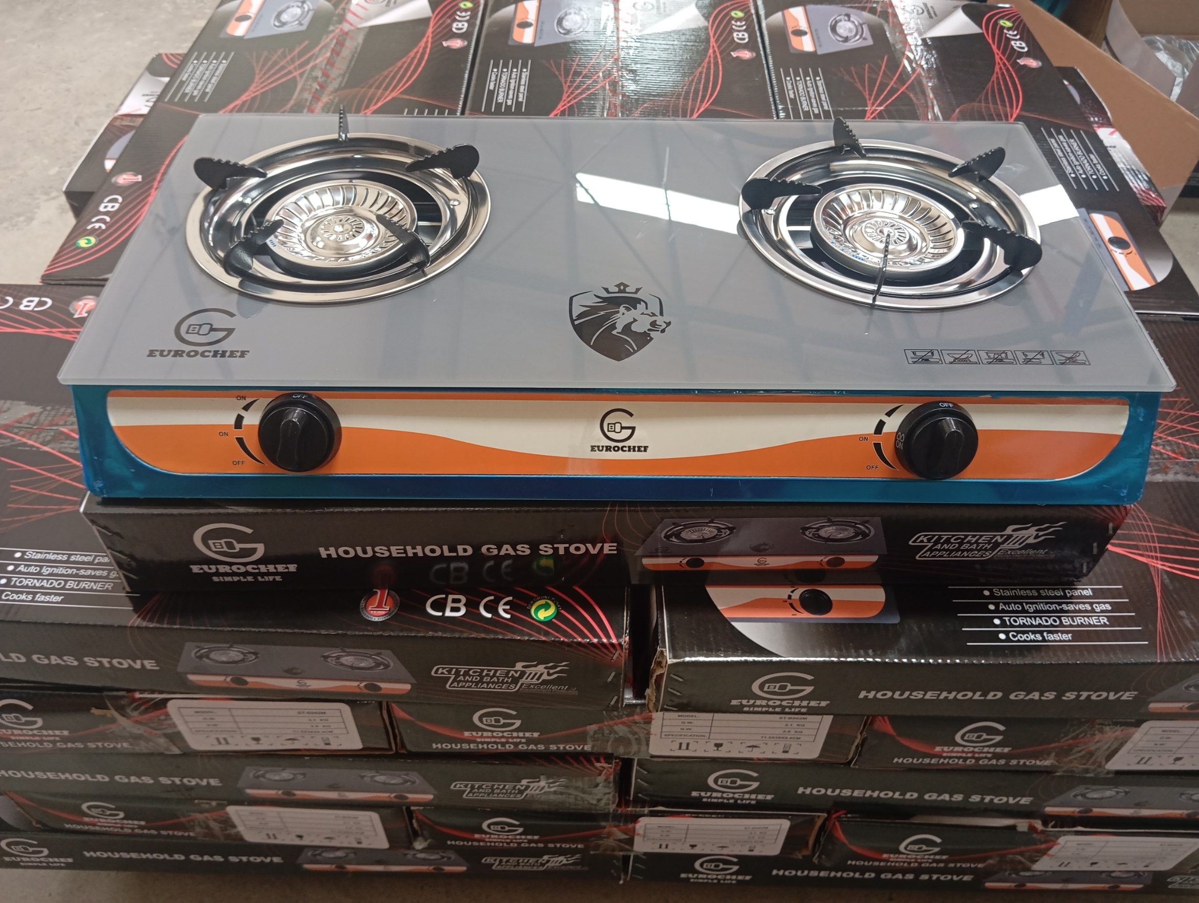 【Limited Offer】EUROCHEF ST-B002M Tornado Design Burner Two Burner Glass Top Table Gas Cooker -Grey