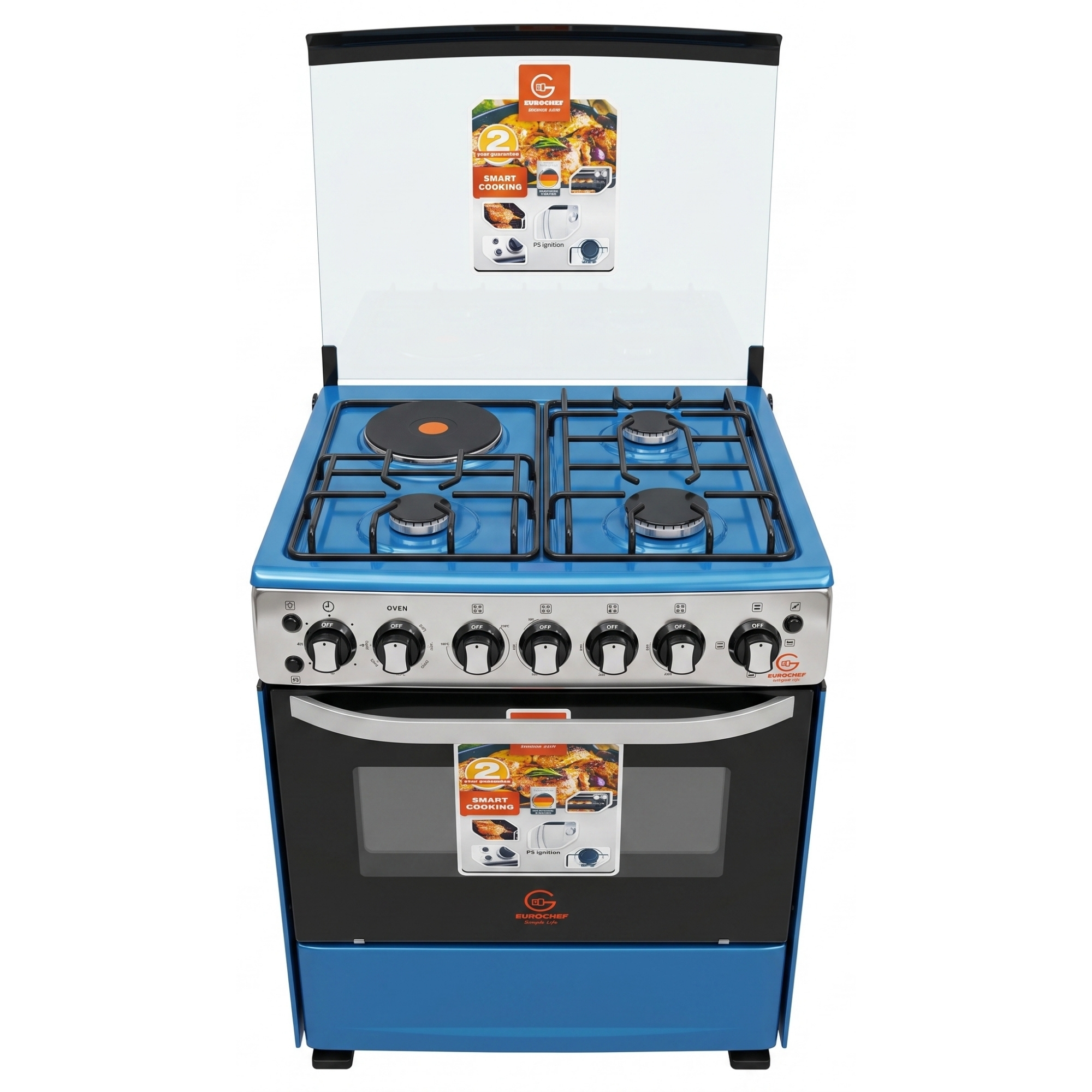 【LIMITED OFFER】 EUROCHEF 60X65 EGT65-3G1E-E Home Improvement 67l  Free Standing Gas Cooker  3 Gas +1 Hotplate Kitchen Appliance With Electric Oven