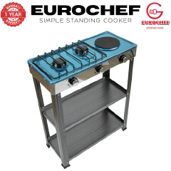 【Exclusive Offer】 EUROCHEF EC-6073(2+1)  Simple Standing Cooker 2 Gas 1 Hot Plate Cooker With Shelves & No Oven