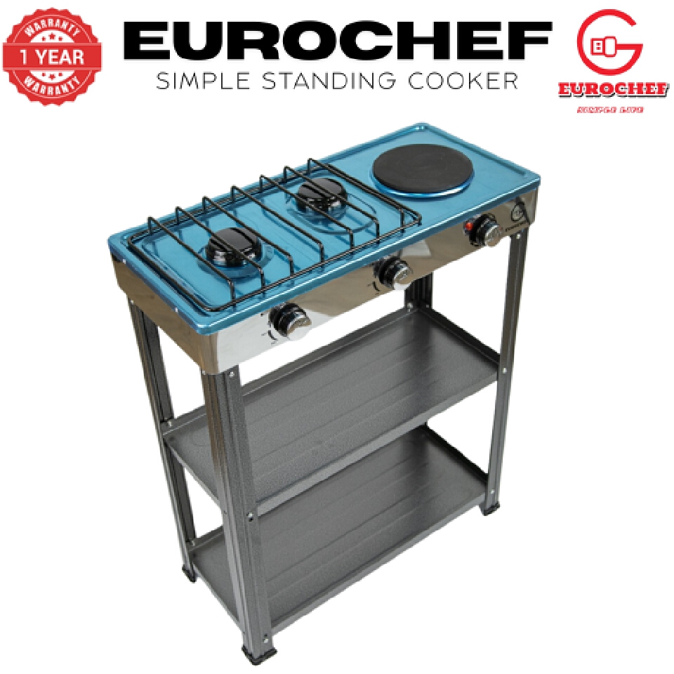 【Exclusive Offer】 EUROCHEF EC-6073(2+1)  Simple Standing Cooker 2 Gas 1 Hot Plate Cooker With Shelves & No Oven