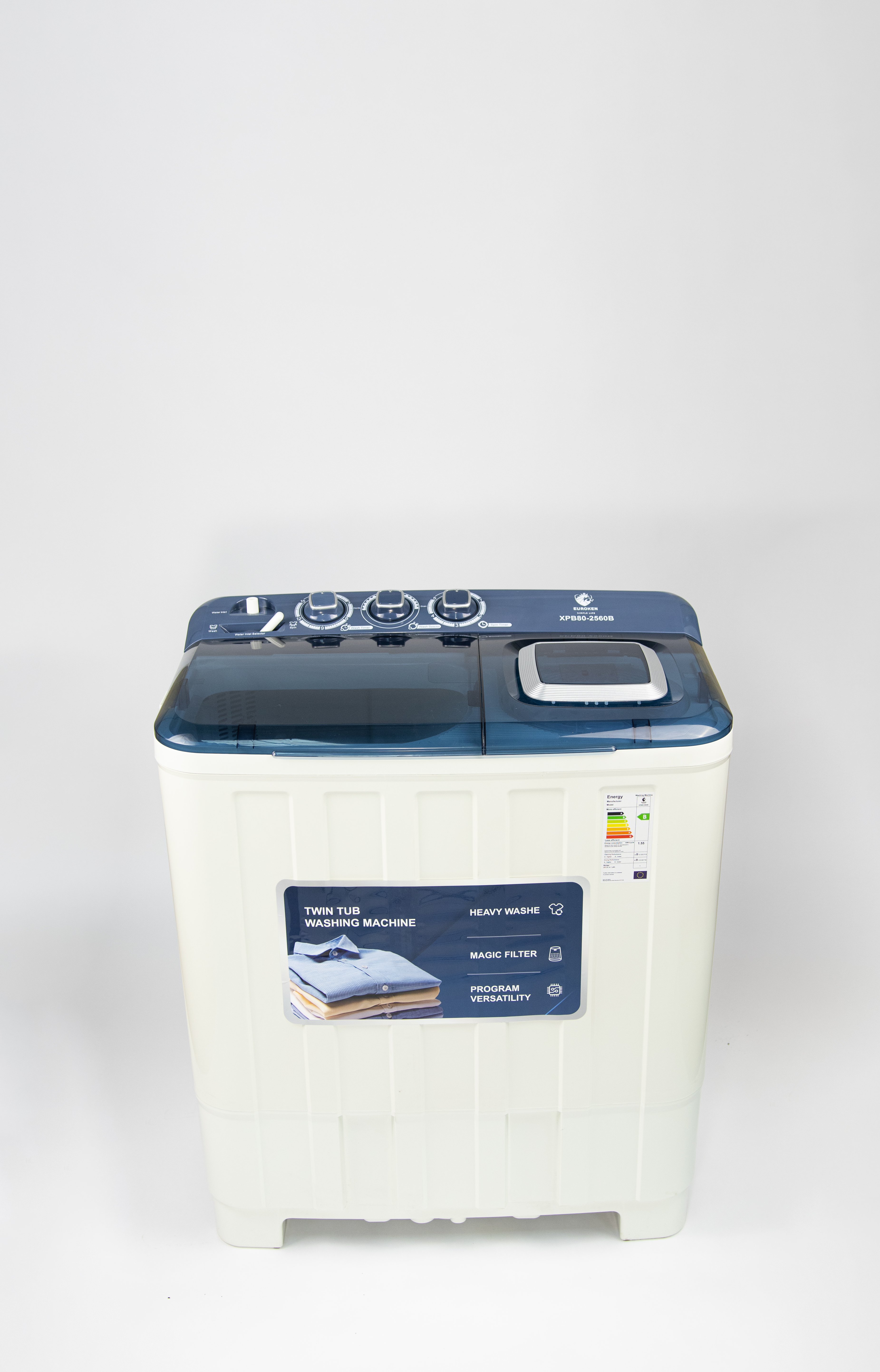 Euroken  Twin Tub Washing Machine 8KG Washer, 6 KG Spinner Combo with Timer Knobs, Built-in Drain Pump, Compact Washer for Home washing machine
