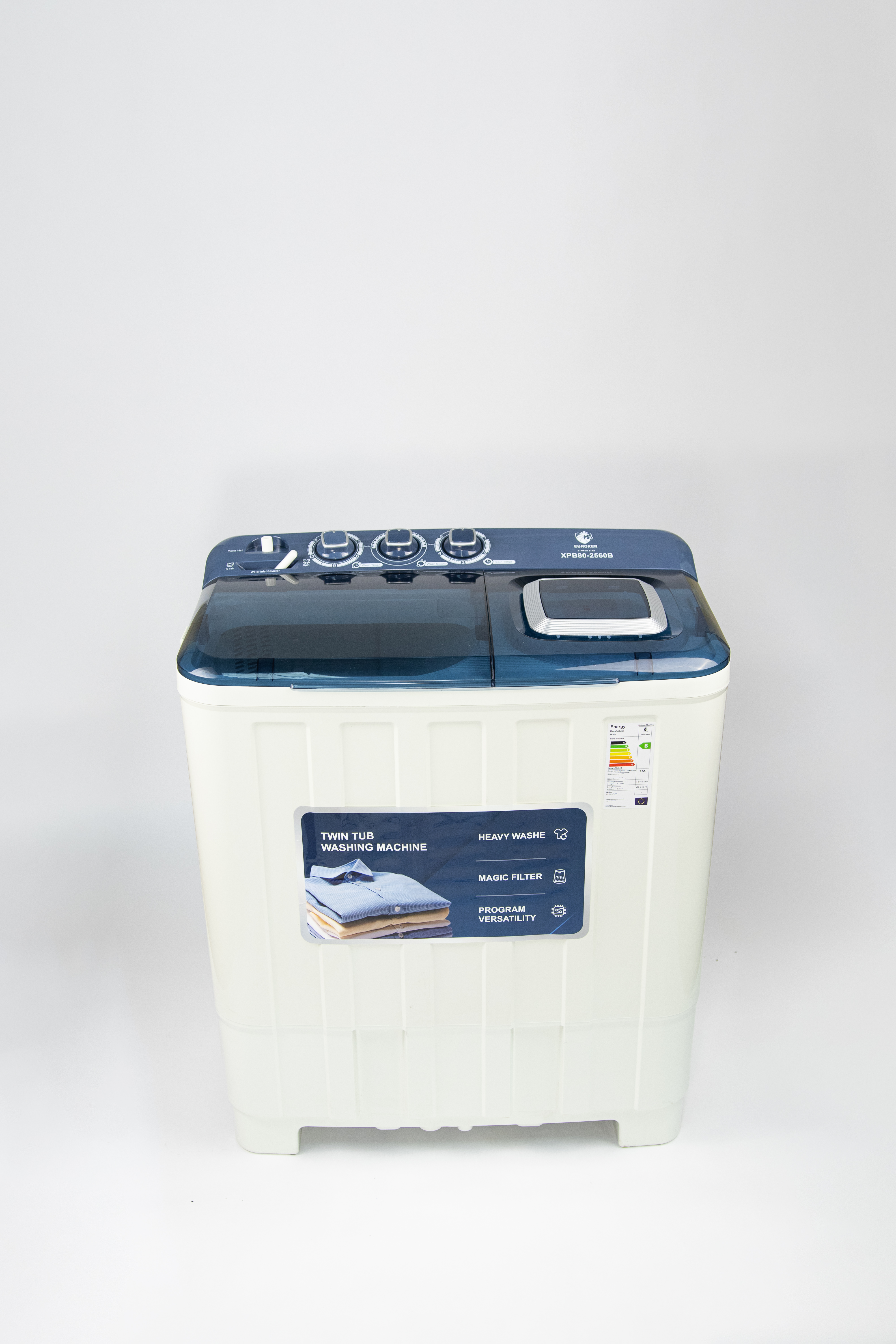 Euroken  Twin Tub Washing Machine 8KG Washer, 6 KG Spinner Combo with Timer Knobs, Built-in Drain Pump, Compact Washer for Home washing machine