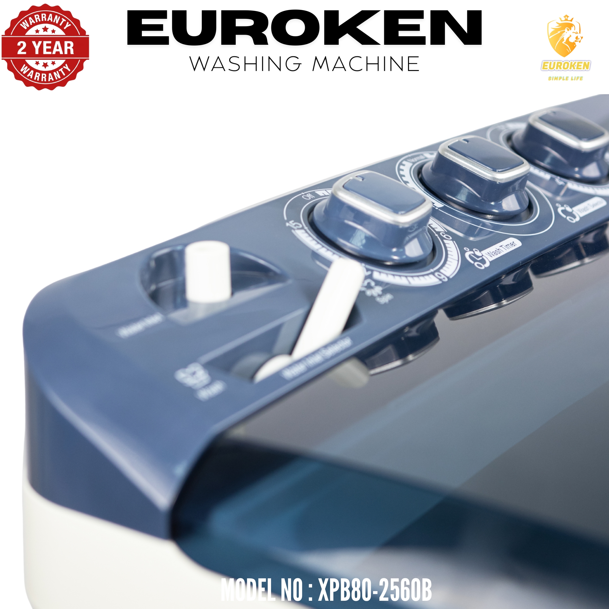 Euroken  Twin Tub Washing Machine 8KG Washer, 6 KG Spinner Combo with Timer Knobs, Built-in Drain Pump, Compact Washer for Home washing machine
