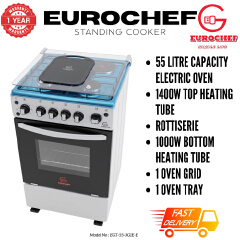 【LIMITED OFFER】 Eurochef 50X55 EGT55-3G1E-E  55L Home Improvement  Free standing Gas Cooker  3 GAS + 1 Hot Plate  Kitchen appliance with electric oven