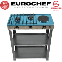 【Exclusive Offer】 EUROCHEF EC-6073(2+1)  Simple Standing Cooker 2 Gas 1 Hot Plate Cooker With Shelves & No Oven