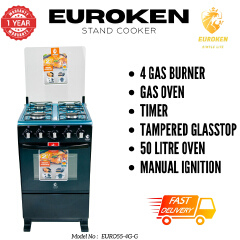 【LIMITED OFFER】Euroken 50X55  Euro55-4G-G 50L Home Improvement Free Standing Full Gas Cooker Kitchen Appliance With Gas Oven 4 Burners 50X55Cm