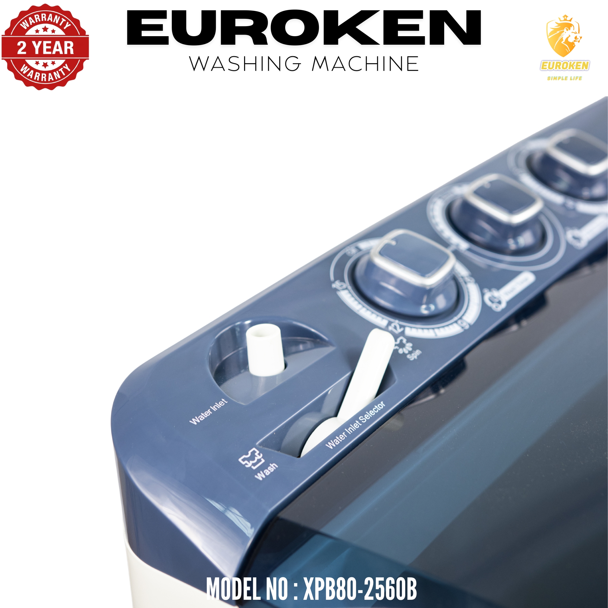 Euroken  Twin Tub Washing Machine 8KG Washer, 6 KG Spinner Combo with Timer Knobs, Built-in Drain Pump, Compact Washer for Home washing machine
