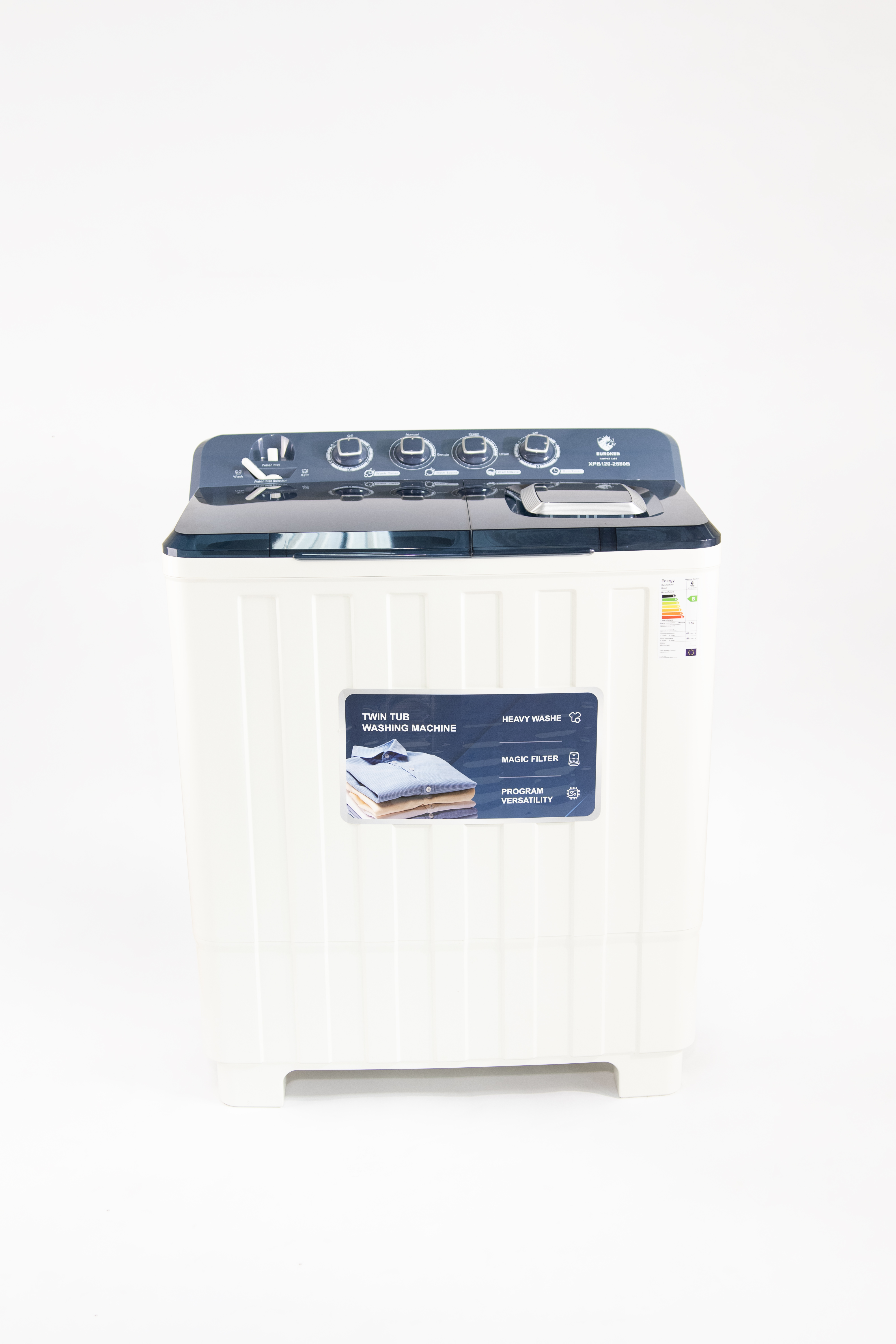 Euroken 12KG Twin Tub Washing Machine 7.5KG Washer, 5KG Spinner Combo with Timer Knobs, Built-in Drain Pump, Compact Washer for Home washing machine