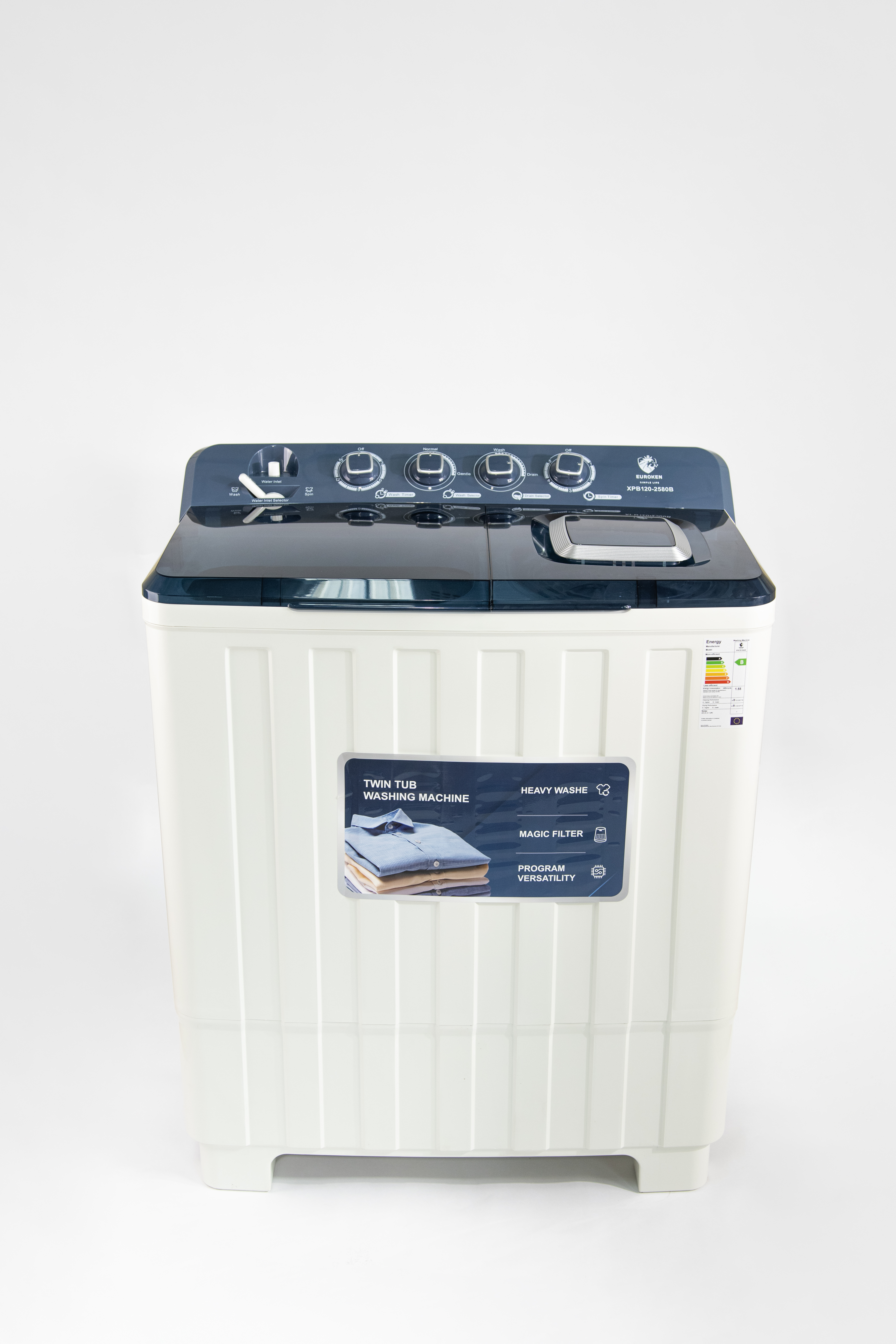 Euroken 12KG Twin Tub Washing Machine 7.5KG Washer, 5KG Spinner Combo with Timer Knobs, Built-in Drain Pump, Compact Washer for Home washing machine