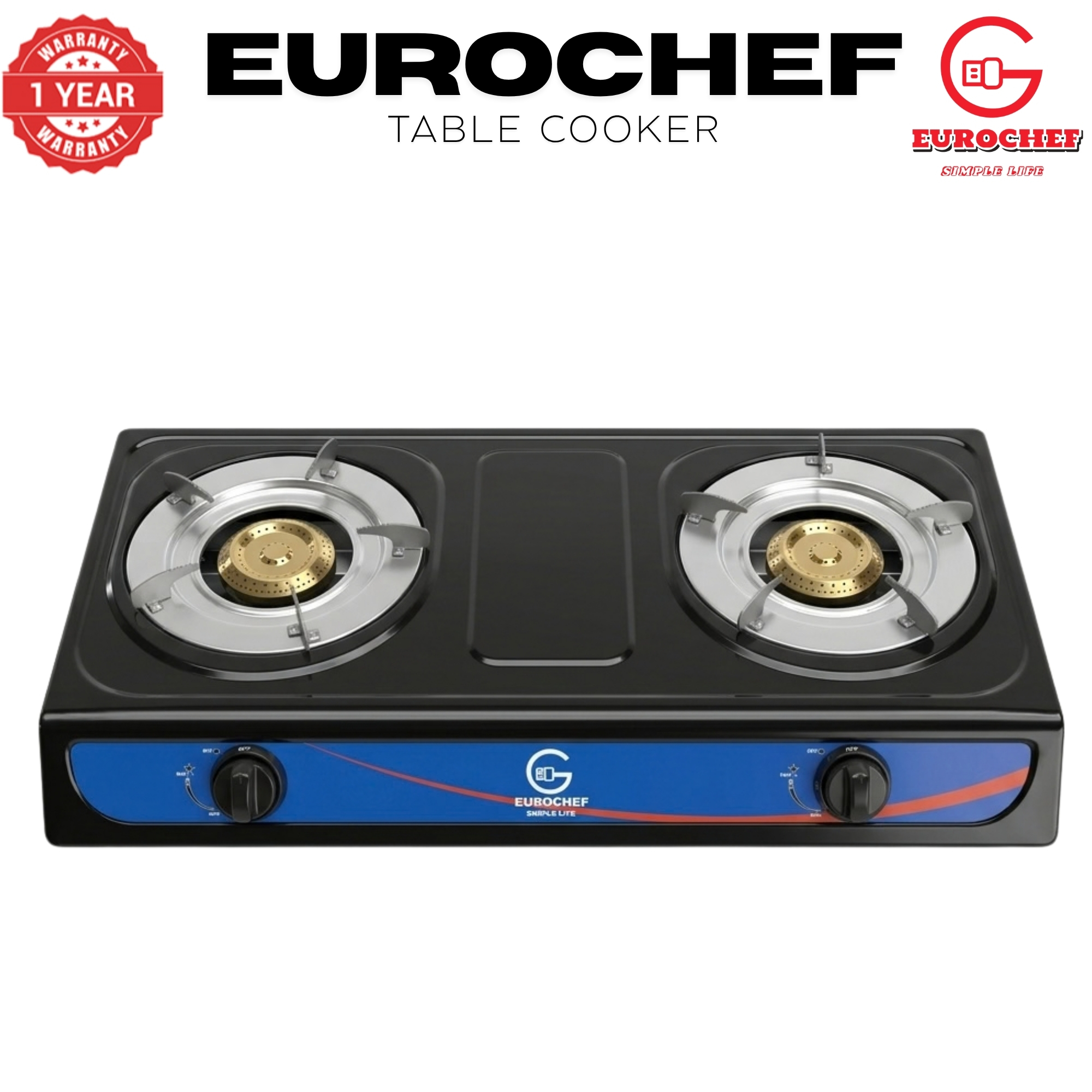 【Limited Offer】 EUROCHEF ST-G002B  Table Top Stainless Steel 2 Burner Kitchen Appliance Cooktop Gas Cooker