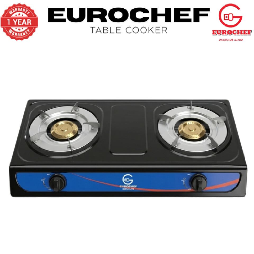【Limited Offer】 EUROCHEF ST-G002B  Table Top Stainless Steel 2 Burner Kitchen Appliance Cooktop Gas Cooker