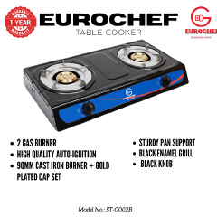 【Limited Offer】 EUROCHEF ST-G002B  Table Top Stainless Steel 2 Burner Kitchen Appliance Cooktop Gas Cooker