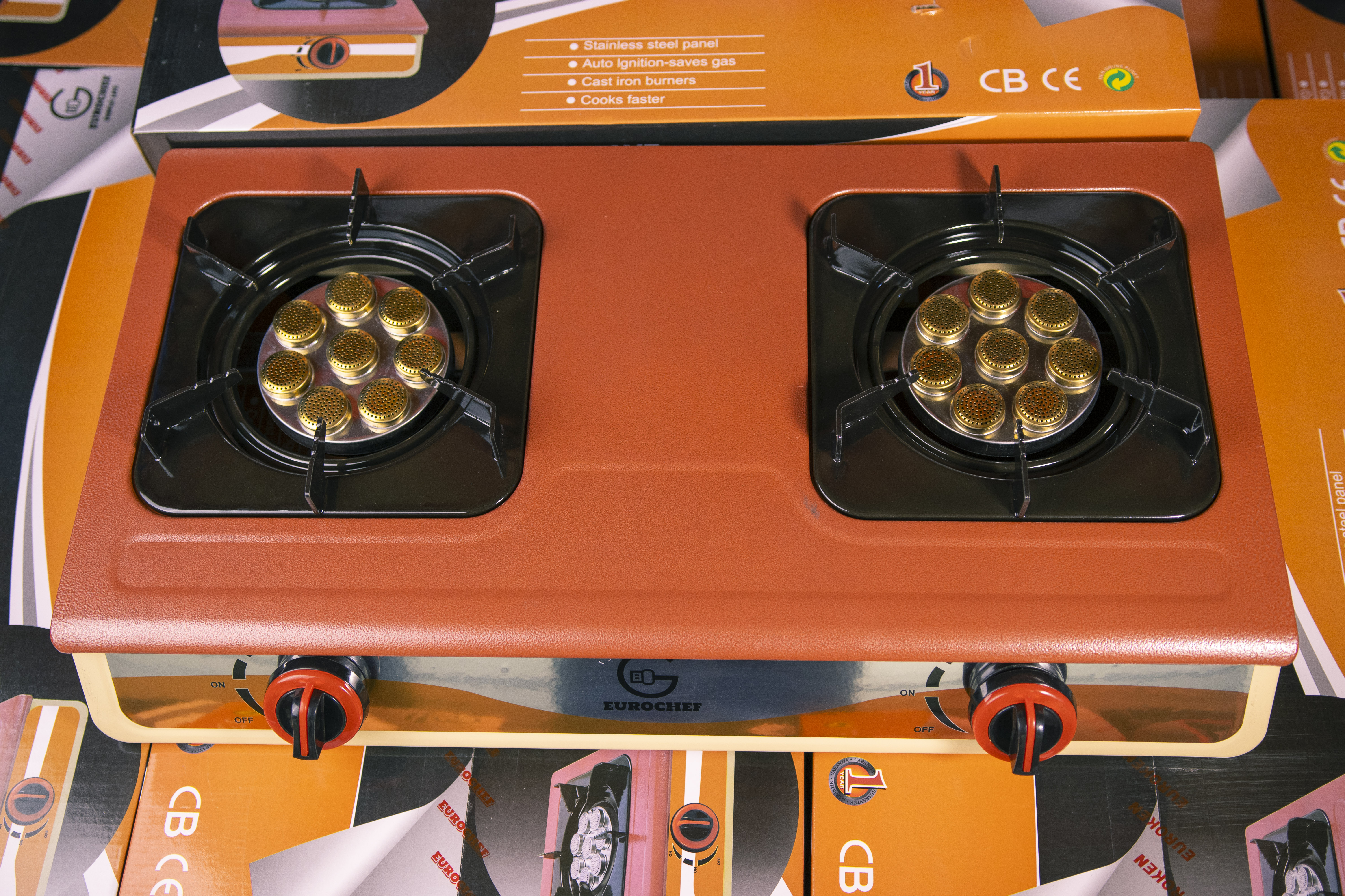 【Limited OfferEurochef ST-SUPER02 Heavy Duty Gas Cooker with Cast Iron Burners, Stainless Steel Panel & Auto Ignition