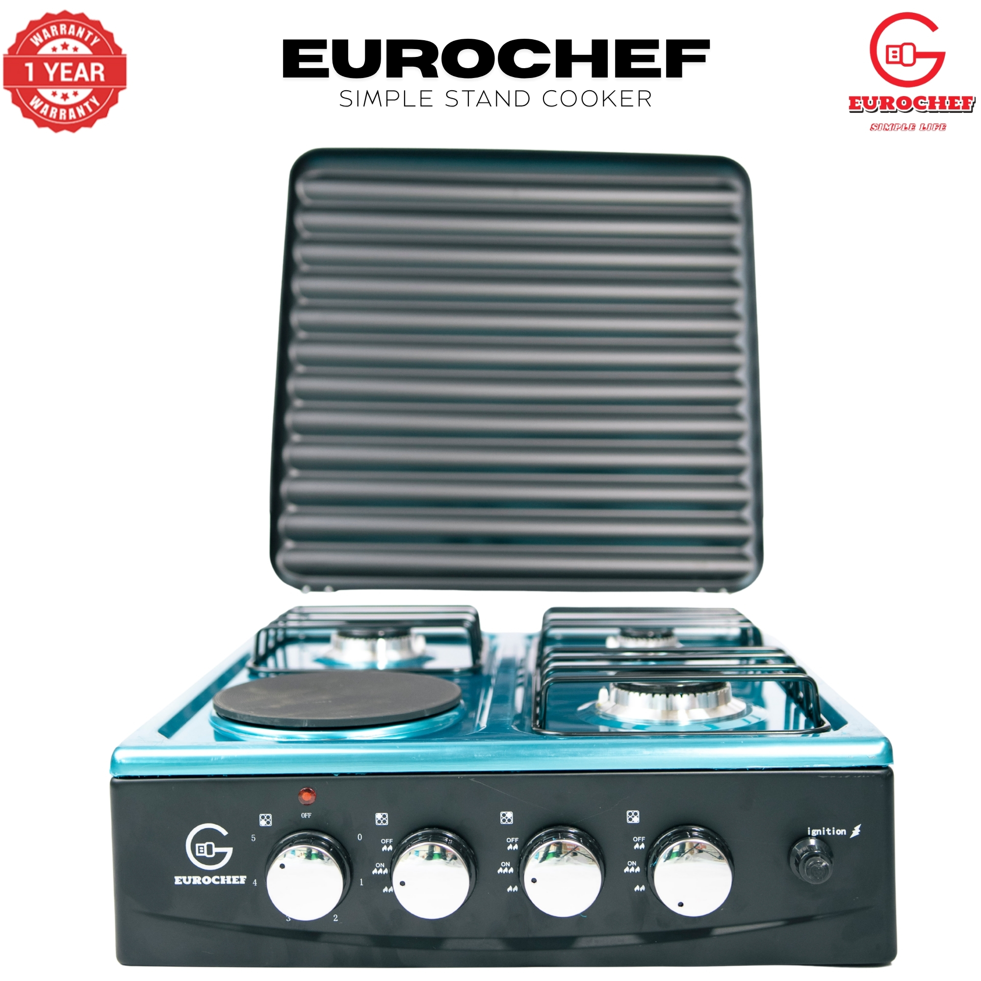 【Exclusive Offer】 EUROCHEF EC-6025(3+1)  Simple Standing Cooker 3 Gas 1 Hot Plate Cooker NO SHELF