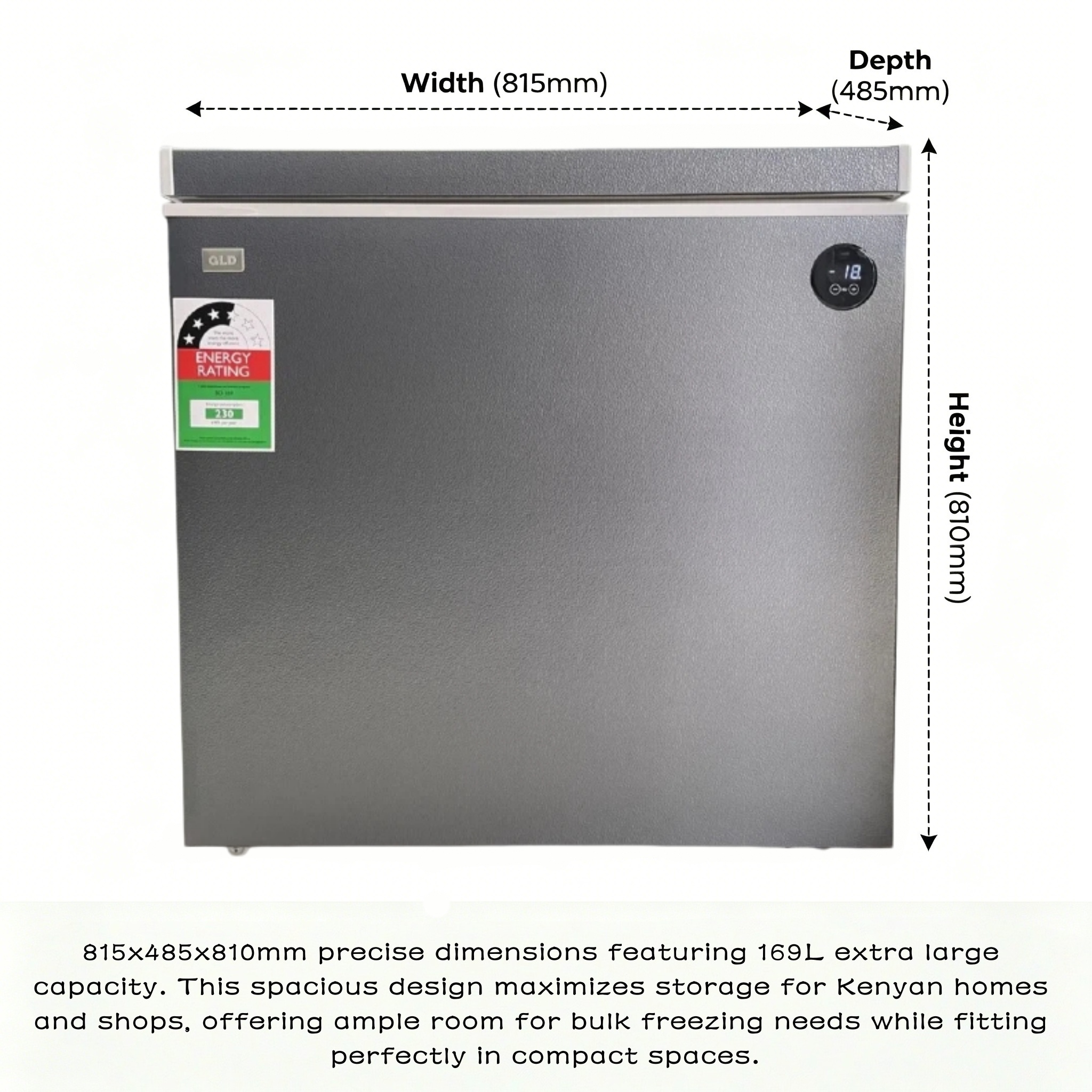 GLD 169L Chest Freezer with Smart Digital Display | Large Capacity | Food-Grade Aluminum Liner | 80% Less Frost | 0°C Alarm | Power Outage Protection | 42dB Ultra Quiet Operation