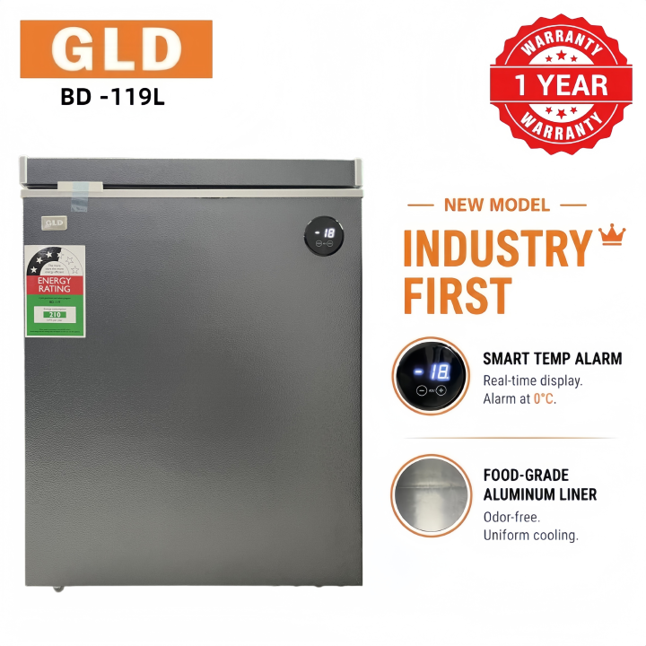 GLD 119L Chest Freezer with Smart Digital Display | Food-Grade Aluminum Liner | 0°C Alarm | 80% Less Frost | Power Outage Protection | 42dB Ultra Quiet Operation | Energy Saving