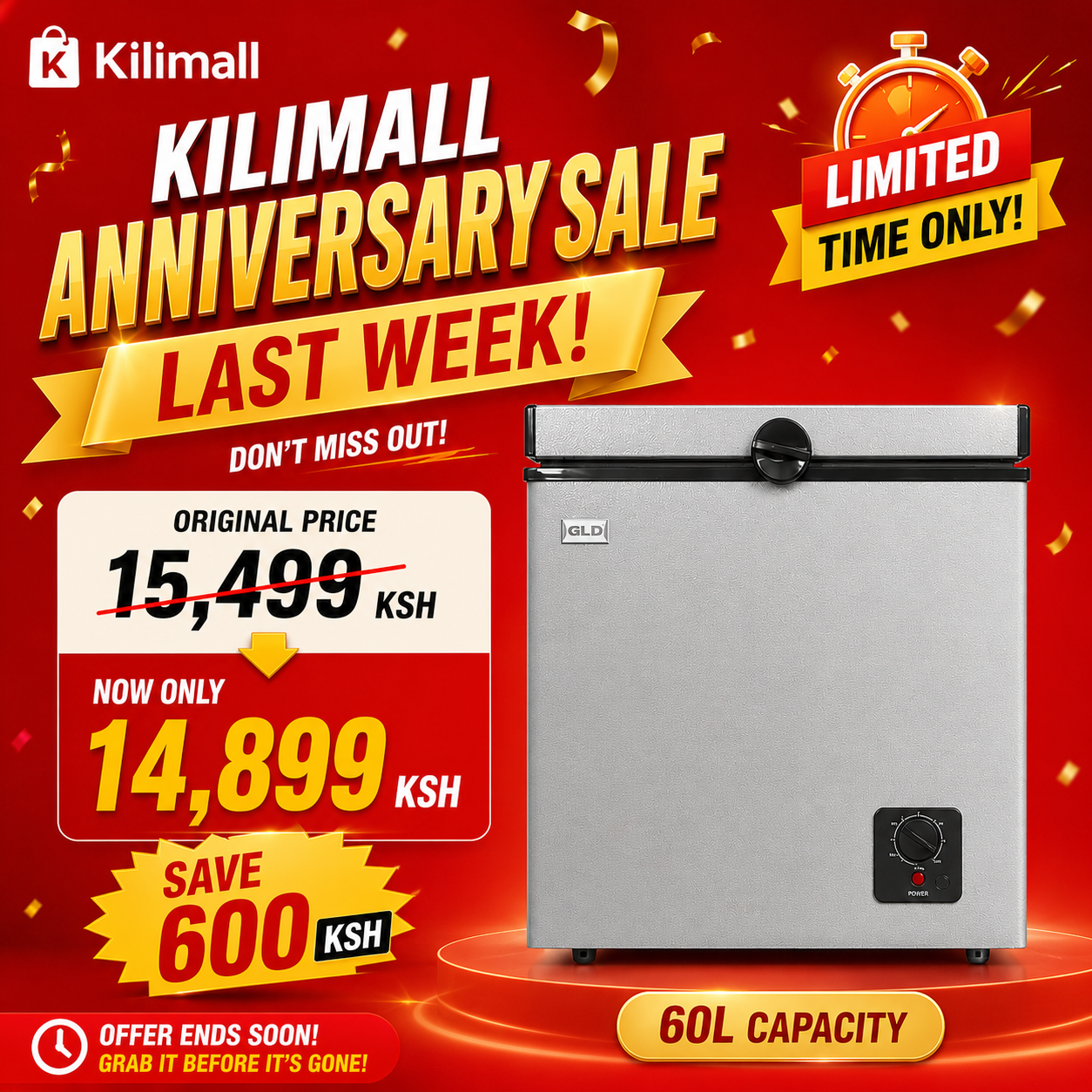 GLD 60L Chest Freezer | Fast Cooling & Good Heat Retention | Food-grade Aluminum Liner | Compact Space-saving Design | Even Temperaturem , Less Frost | Quick Freeze & Fresh Keeping