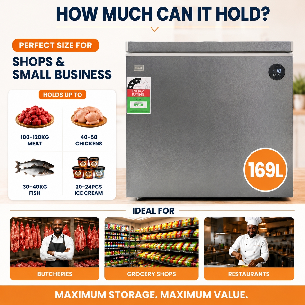 GLD 169L Smart Chest Freezer | Built-In Voltage & Power Protection | Touch Temperature Control | No Extra Fridge Guard Needed | Fast Cooling & Energy Saving