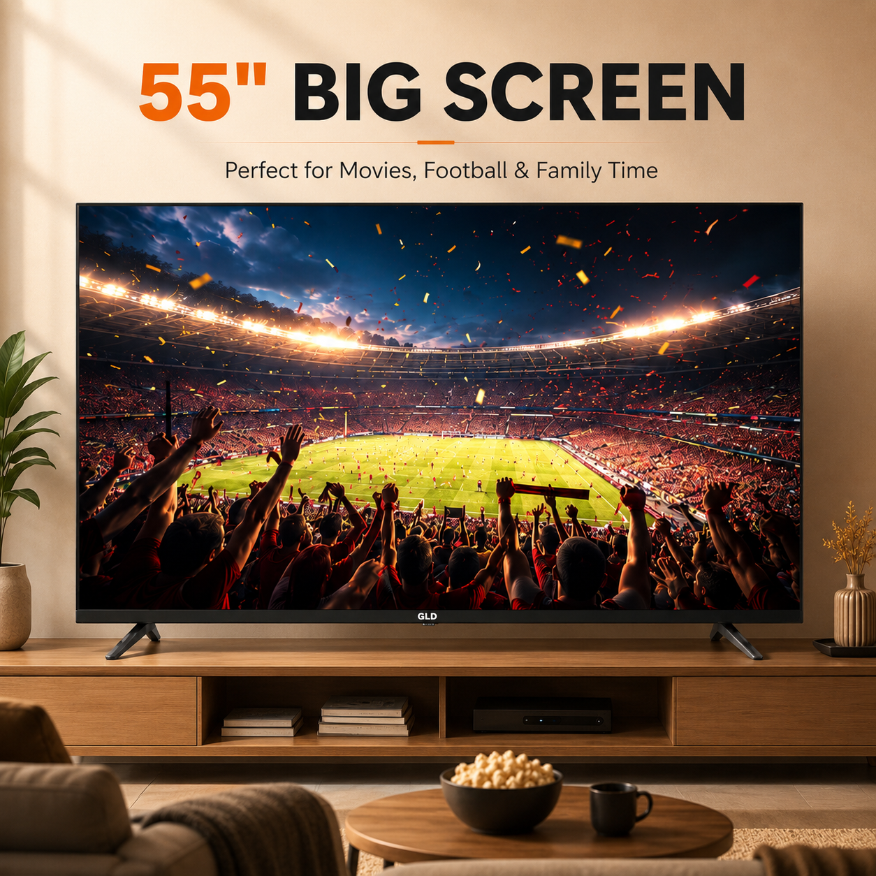 GLD 55Z1 55-Inch 4K UHD Tizen Smart TV, DVB-T2/S2, WiFi & Bluetooth, 3 HDMI, 2 USB, 2×10W Stereo Sound, Black, 1 Year Warranty