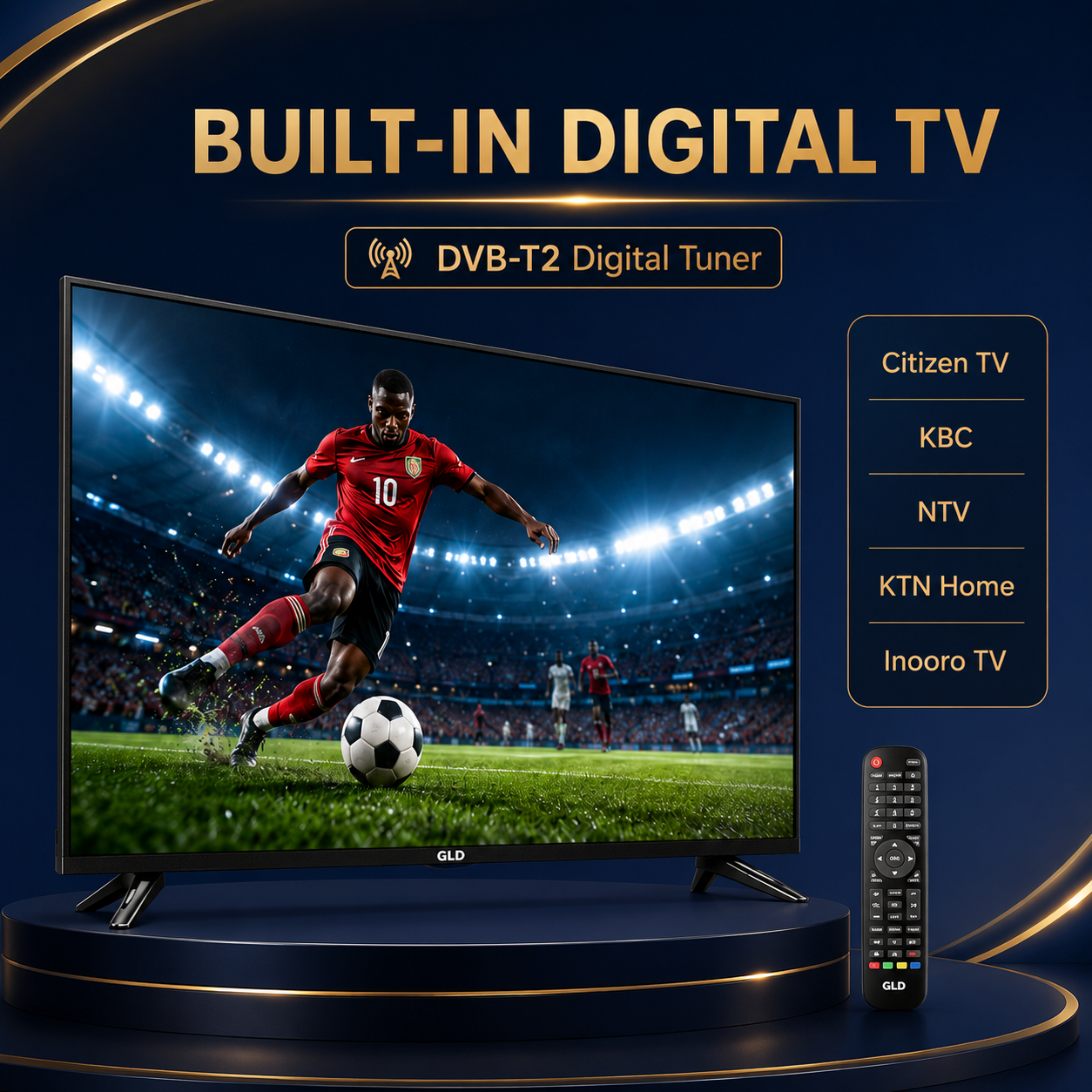 GLD 24FZ Frameless 23.6-Inch HD LED Digital TV, DVB-T2, 1366×768, 2×5W Stereo Sound, 2 HDMI, 2 USB, Black