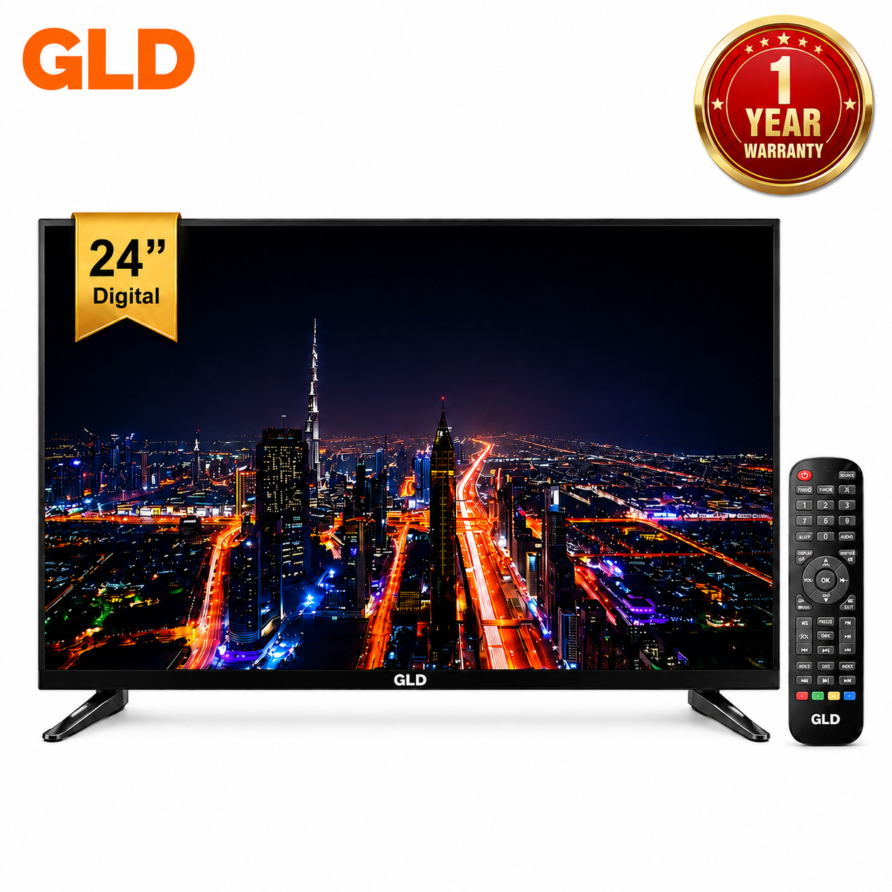 GLD 24FZ Frameless 23.6-Inch HD LED Digital TV, DVB-T2, 1366×768, 2×5W Stereo Sound, 2 HDMI, 2 USB, Black