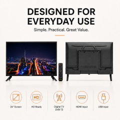 GLD 24FZ Frameless 23.6-Inch HD LED Digital TV, DVB-T2, 1366×768, 2×5W Stereo Sound, 2 HDMI, 2 USB, Black