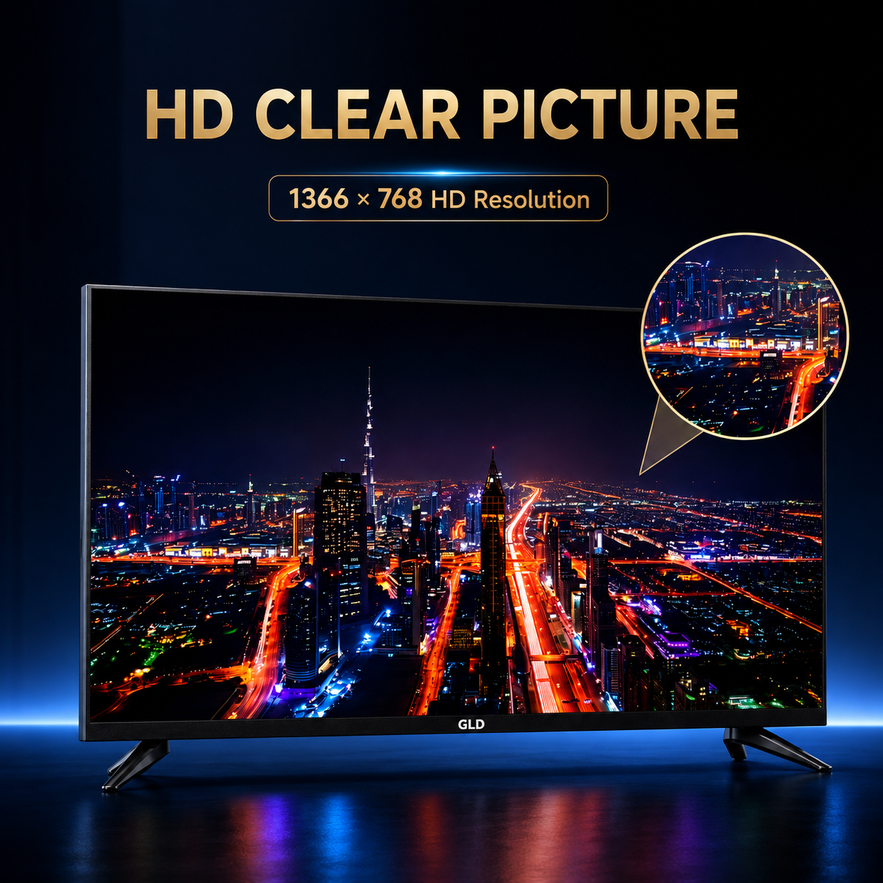 GLD 24FZ Frameless 23.6-Inch HD LED Digital TV, DVB-T2, 1366×768, 2×5W Stereo Sound, 2 HDMI, 2 USB, Black