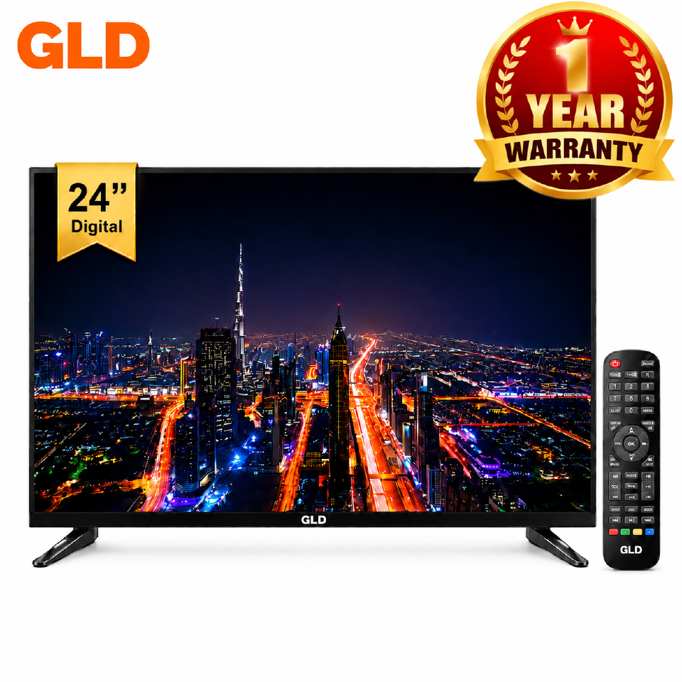 GLD 24FZ Frameless 23.6-Inch HD LED Digital TV, DVB-T2, 1366×768, 2×5W Stereo Sound, 2 HDMI, 2 USB, Black