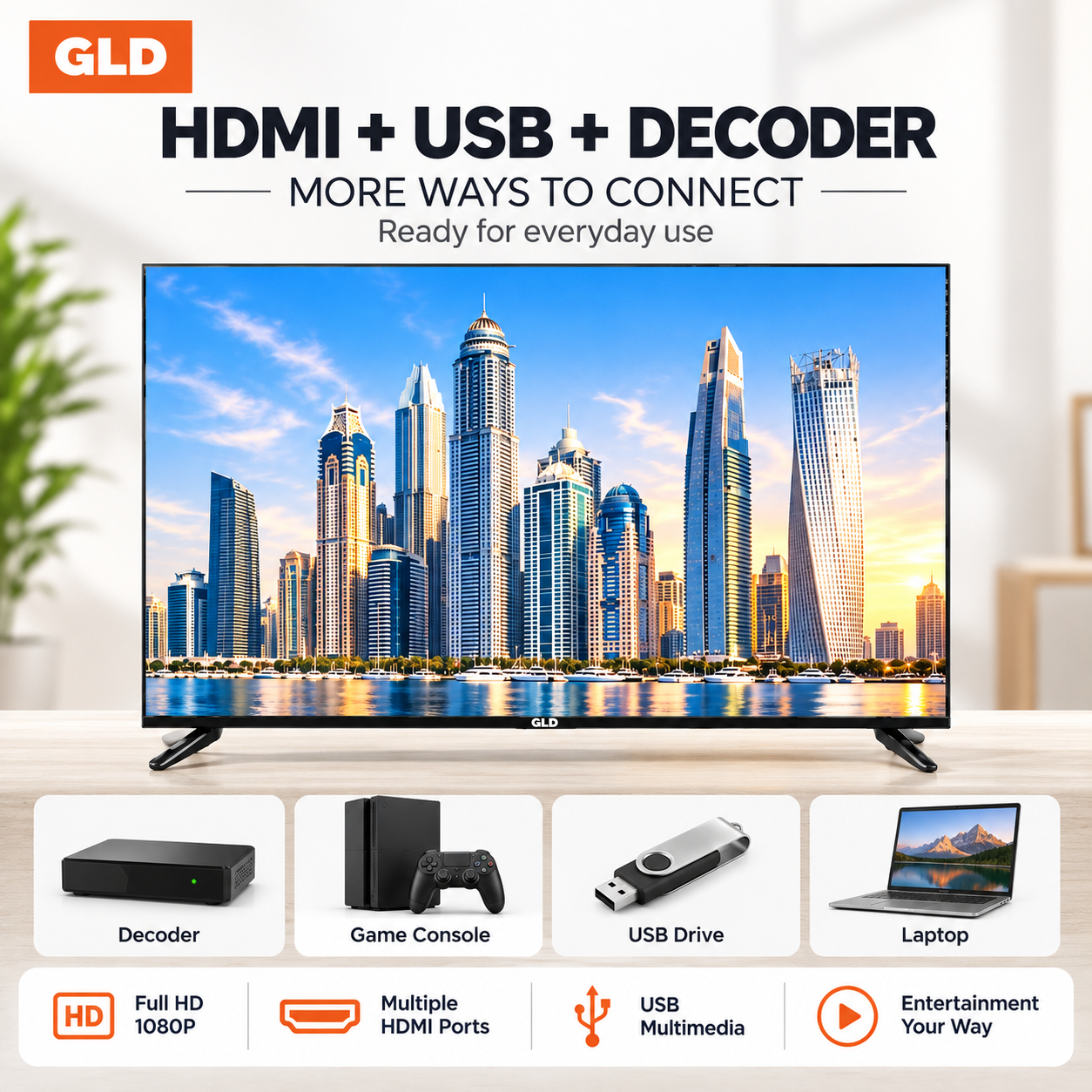 GLD 43" Smart Android TV, Full HD 1080P, Built-in WiFi & Bluetooth, Netflix YouTube, Screen Mirroring, HDMI USB, 1 Year Warranty