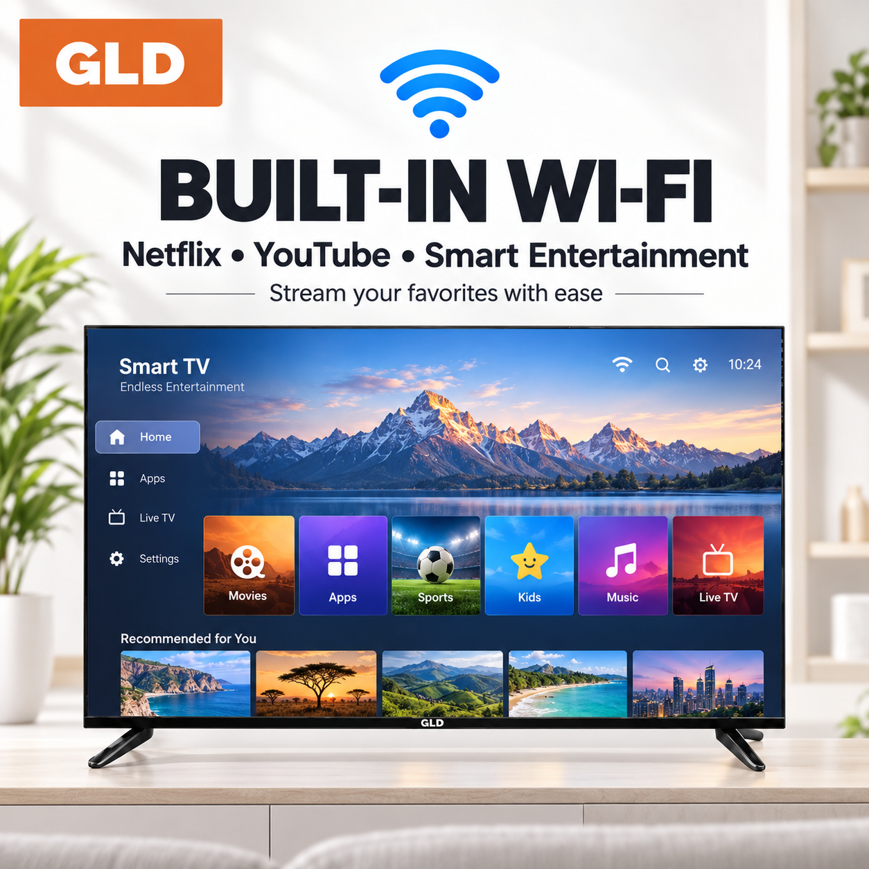 GLD 43" Smart Android TV, Full HD 1080P, Built-in WiFi & Bluetooth, Netflix YouTube, Screen Mirroring, HDMI USB, 1 Year Warranty