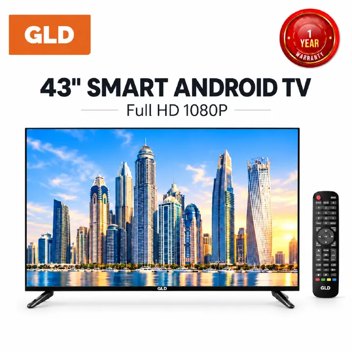 GLD 43" Smart Android TV, Full HD 1080P, Built-in WiFi & Bluetooth, Netflix YouTube, Screen Mirroring, HDMI USB, 1 Year Warranty
