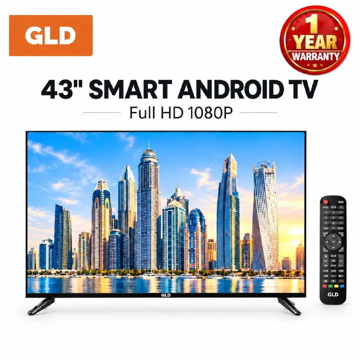 GLD 43" Smart Android TV, Full HD 1080P, Built-in WiFi & Bluetooth, Netflix YouTube, Screen Mirroring, HDMI USB, 1 Year Warranty