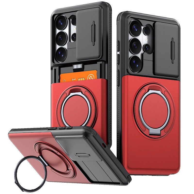 Phone Case for Samsung Galaxy S26 S25 FE S24 Plus S23 S22 Ultra with Slide Camera Cover Hidden Wallet Card Holder 360 Ring Stand Shockproof Armor Case