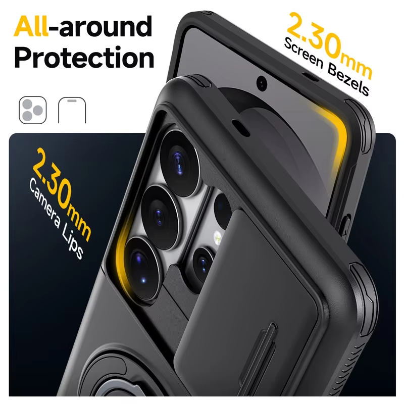 Phone Case for Samsung Galaxy S26 S25 FE S24 Plus S23 S22 Ultra with Slide Camera Cover Hidden Wallet Card Holder 360 Ring Stand Shockproof Armor Case