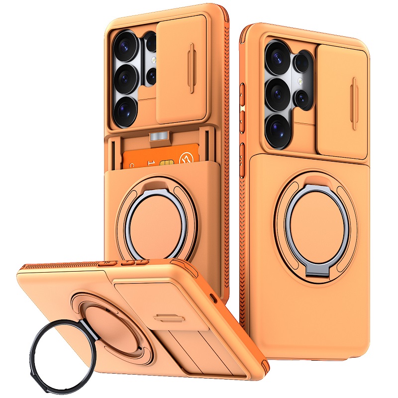 Phone Case for Samsung Galaxy S26 S25 FE S24 Plus S23 S22 Ultra with Slide Camera Cover Hidden Wallet Card Holder 360 Ring Stand Shockproof Armor Case