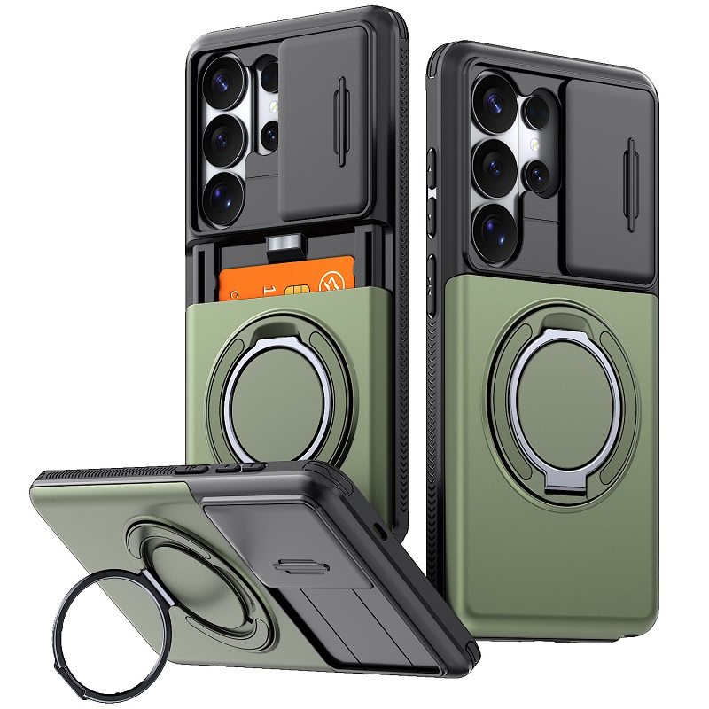 Phone Case for Samsung Galaxy S26 S25 FE S24 Plus S23 S22 Ultra with Slide Camera Cover Hidden Wallet Card Holder 360 Ring Stand Shockproof Armor Case