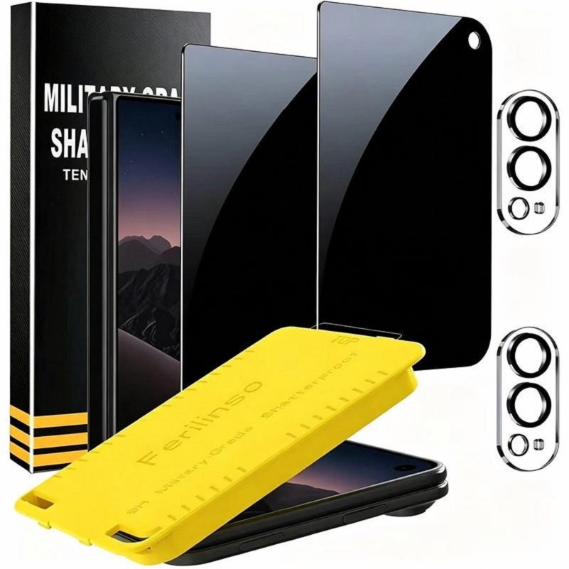 2 Pack Privacy Screen Protector for iPhone Duo 5G Tempered Glass + 2 Pack Camera Lens iPhone Fold Easy Installation Bubble Free