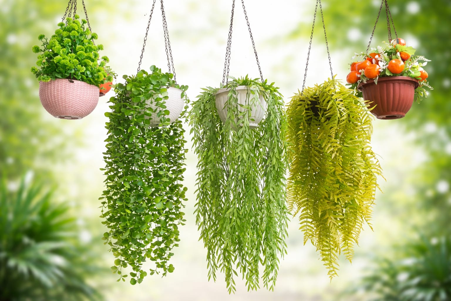 Artificial Hanging Plants Set – Realistic Green Vines & Foliage – Indoor & Outdoor Wall, Balcony, Home & Office Decor Hanging Greenery