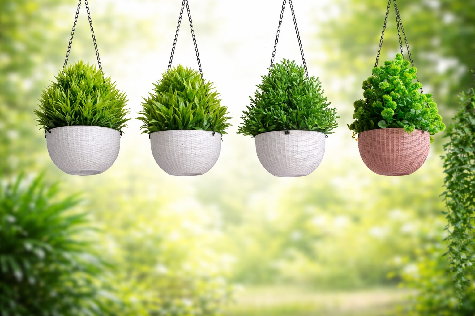 Artificial Hanging Plants Set – Realistic Green Vines & Foliage – Indoor & Outdoor Wall, Balcony, Home & Office Decor Hanging Greenery