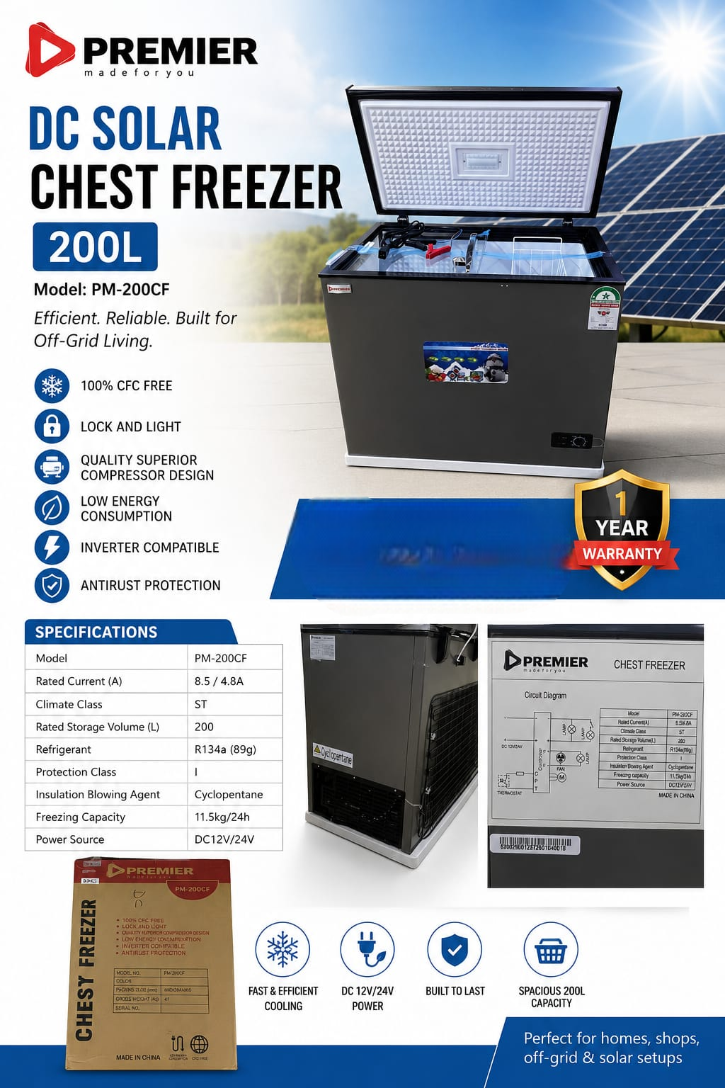 ❄️ DC Solar Chest Freezer 200 Litres ☀️🔋
