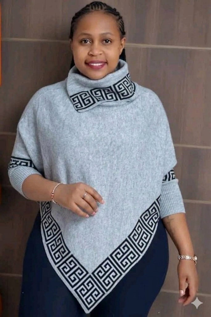 Turkey Sleeved Warm  Grey Poncho  For Women