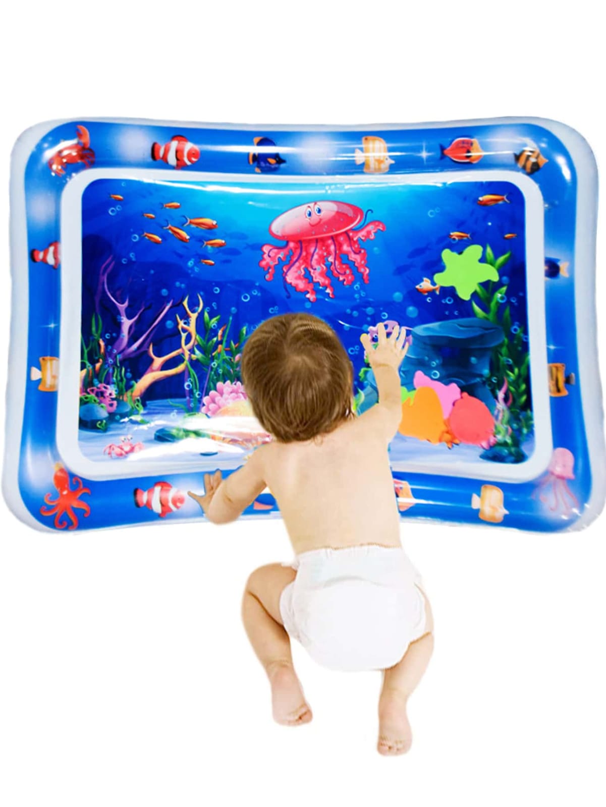 Baby tummy time water play mat pad - featuring: 🐋5 floating animals, 🐟water tube inside, 🐡inflatable air tube outside Splash, Play & Grow: Sensory Water Tummy Time Mat. Mak tummy time the best time