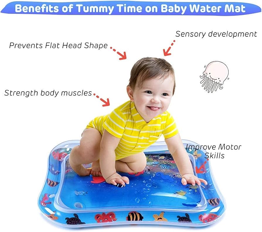 Baby tummy time water play mat pad - featuring: 🐋5 floating animals, 🐟water tube inside, 🐡inflatable air tube outside Splash, Play & Grow: Sensory Water Tummy Time Mat. Mak tummy time the best time