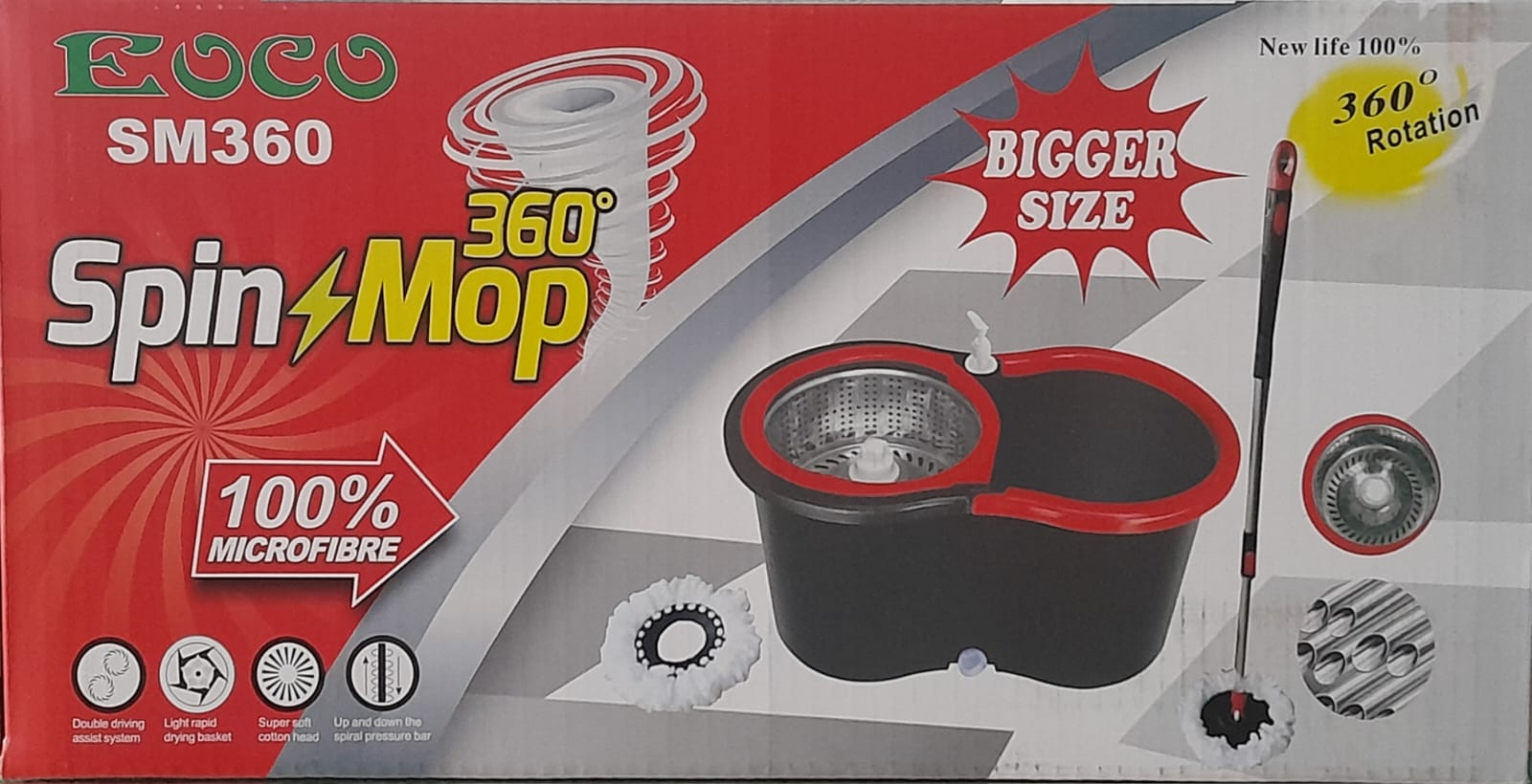 Eoco Spin Mop SM360 ⚡️ 360° Rotating Cleaning System | Durable Microfiber Mop Head with Easy-Spin Bucket | Ergonomic Design for Hardwood, Tile & Laminate Floors | Essential Home Cleaning Tool ✨