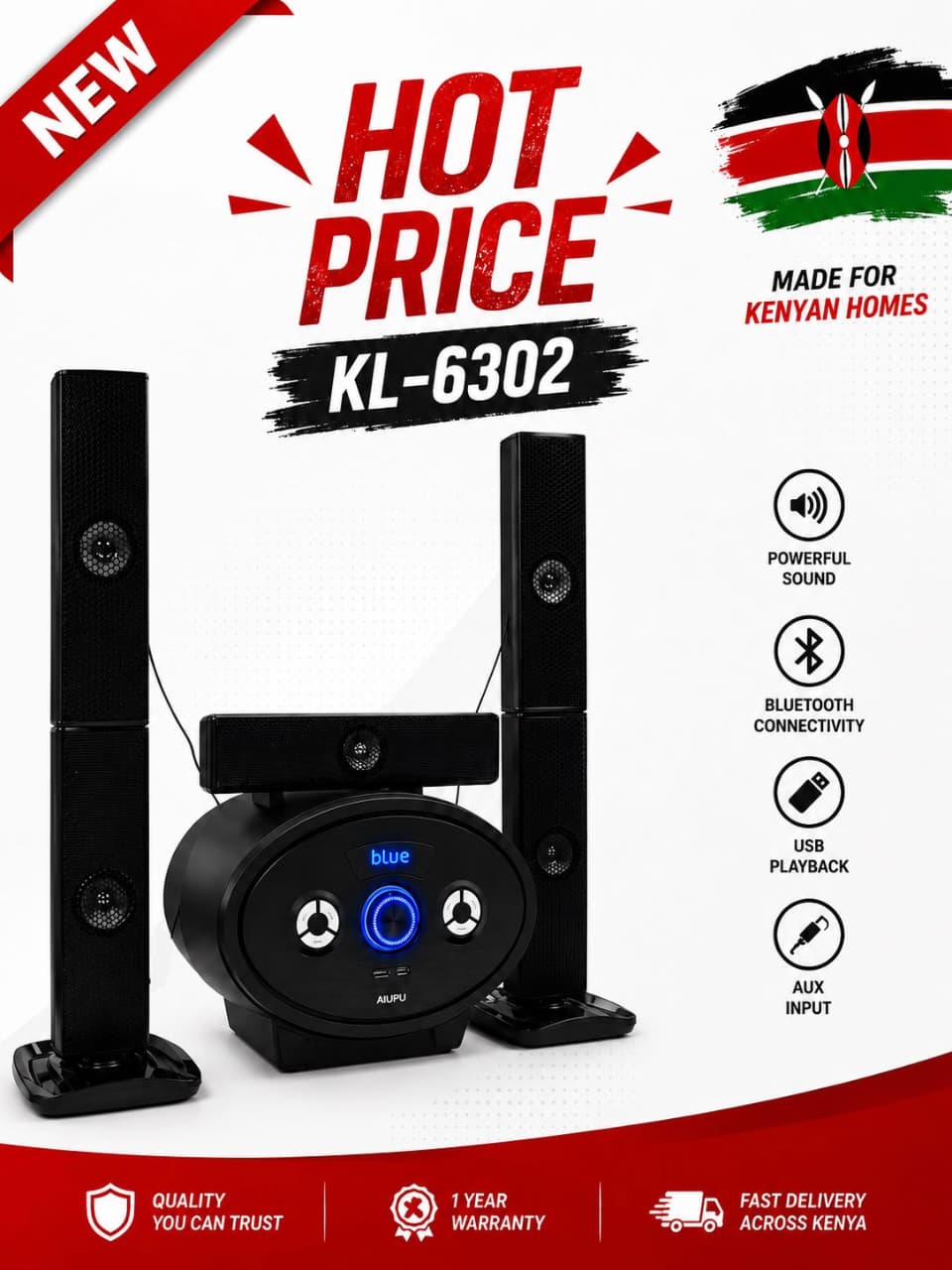 Ailipu 3.1 Multimedia Woofer Home Theater System 🔊 Immersive 3D Surround Sound | Powerful Active Subwoofer & 3 Satellites | Bluetooth, USB, SD, FM & AUX | Perfect for TV, Gaming & Movies ✨