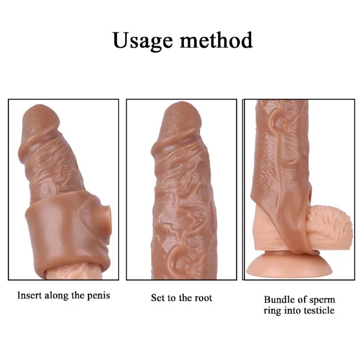 Silicone Penis Sleeve Extender Cock Enlarger Testicle Restraint Male Realistic Reusable Condom Prolonged Ejaculation Delayed Ring Sheath Sex Toys for Men - image 6