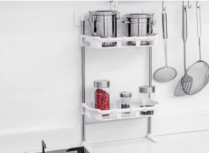 Over the Toilet 2 Layer Self-Adhesive Multi-Functional Storage Rack Organizer - Premium Space Saving Bathroom and Kitchen Shelf for Toiletries, Cleaning Supplies and Accessories