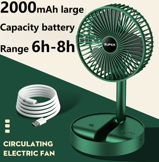 New portable fan multi function Folding USB fan adjustable height 360° rotation USB chargable silent table fan Electric Fan Desk Fan Student Dormitory Quiet Mini Fan for Home Office Car Outdoor Travel
